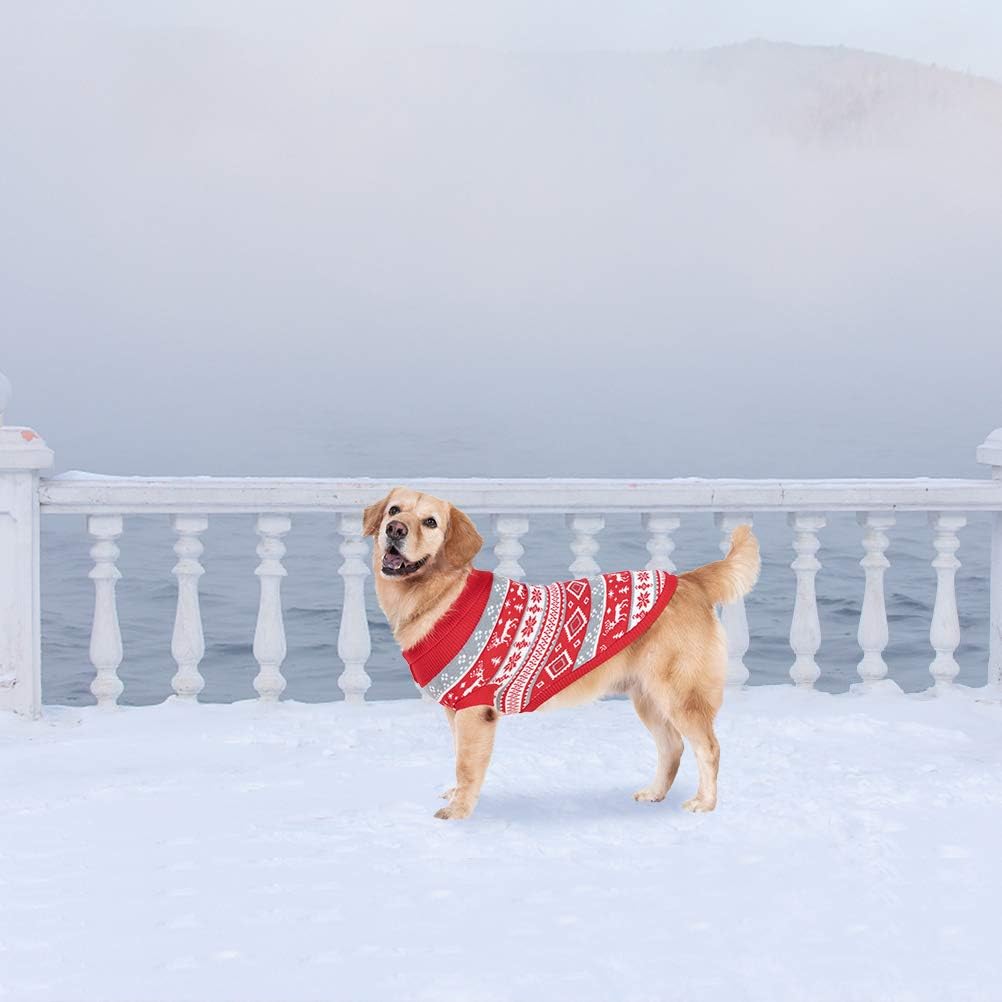 BINGPET Classic Dog Jumper Snowflake Elk Pattern - Soft Thickening Pet Sweater Warm Cat Dog Apparel, Knitwear Pet Winter Clothes Christmas Outfits