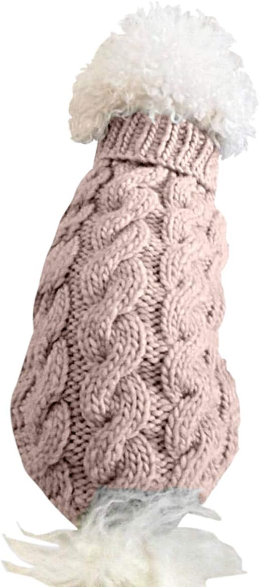 Pet Dog Turtleneck Knitting Sweater Coat Winter Warmer Thickening Pullover Knitwear Crochet Coat Clothes for Small Medium Large Dog Puppy Cat (M, Pink)