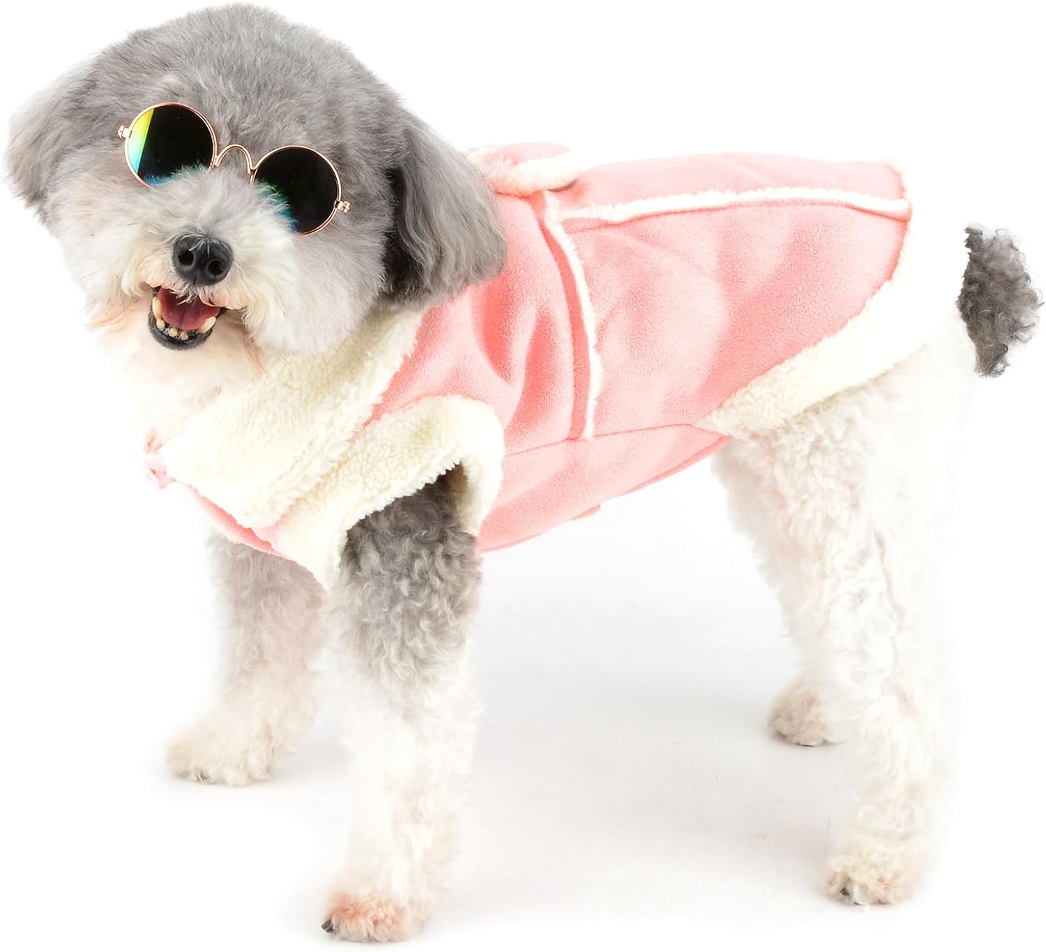 Zunea Dog Winter Coats for Small Dogs Cats Shearing Fleece Dog Jacket Coat with D-Ring Cute Puppy Clothes with Bow Soft Warm Fleece Vest Clothing Windproof Cold Weather Pet Chihuahua Apparel Khaki M