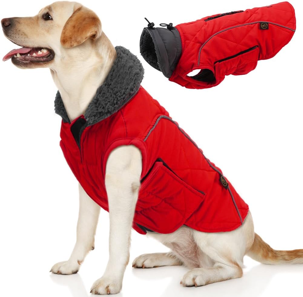 EMUST Winter Dog Coats, Fleece Dog Apparel for Cold Weather, British Style Windproof Warm Dog Jacket for Small Dog Coats for Winter, Dark Blue, XS