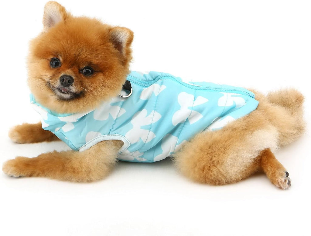 SMALLLEE_LUCKY_STORE Small Dog Cat Winter Coat Harness Jacket with D-ring Boy Girl Pet Puppy Comfort Padded Bomber Vest No Pull Chihuahua Clothes Pink Bows XS