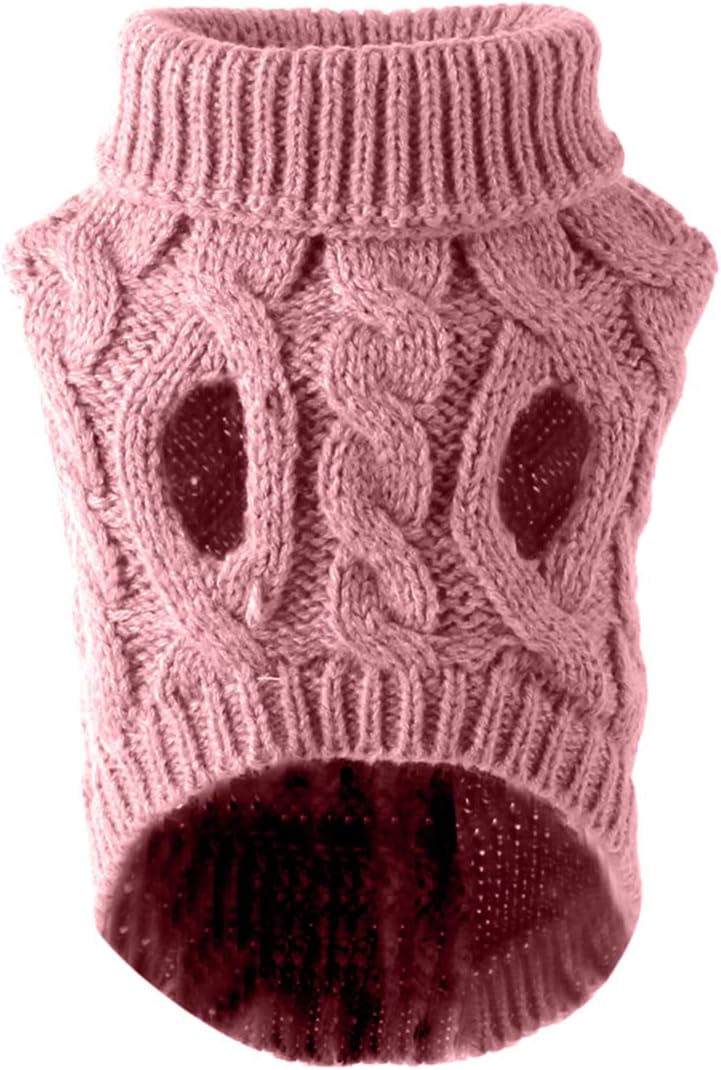 Pet Dog Turtleneck Knitting Sweater Coat Winter Warmer Thickening Pullover Knitwear Crochet Coat Clothes for Small Medium Large Dog Puppy Cat (M, Pink)