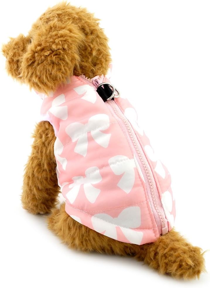 SMALLLEE_LUCKY_STORE Small Dog Cat Winter Coat Harness Jacket with D-ring Boy Girl Pet Puppy Comfort Padded Bomber Vest No Pull Chihuahua Clothes Pink Bows XS
