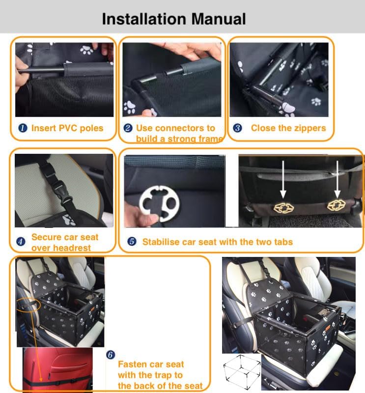 GoBuyer Waterproof Pet Dog Car Seat Booster Carrier with Seat Belt Harness Restraint for Puppy Cat Travel (Paw)