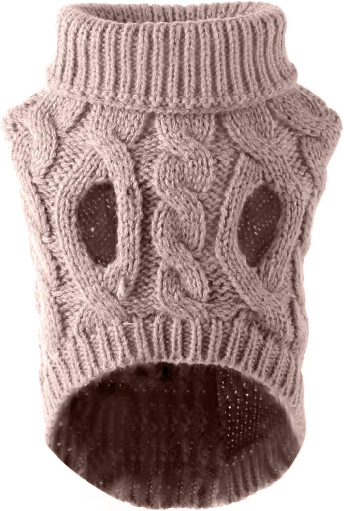 Pet Dog Turtleneck Knitting Sweater Coat Winter Warmer Thickening Pullover Knitwear Crochet Coat Clothes for Small Medium Large Dog Puppy Cat (M, Pink)