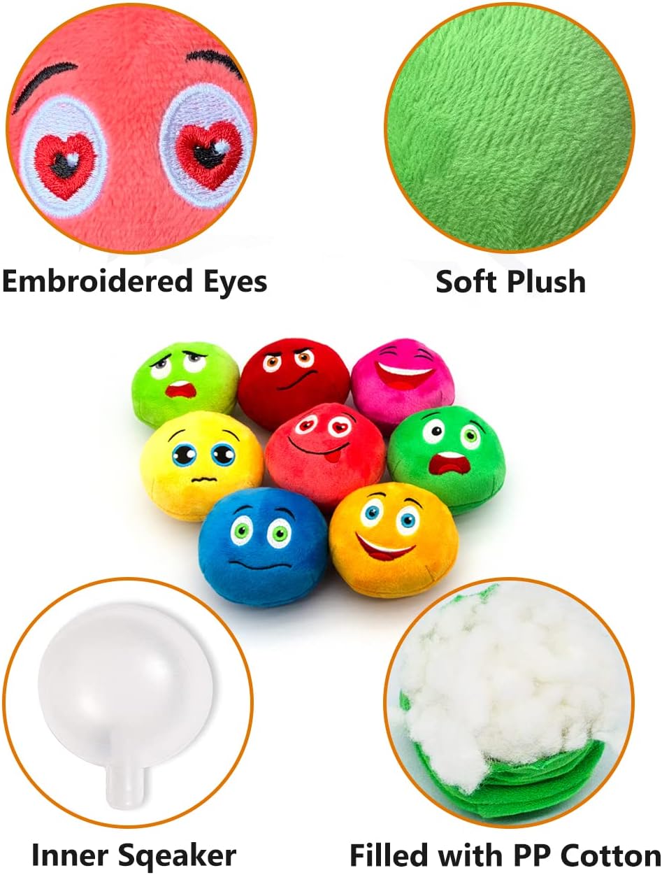 TONGKTAI Dog Toys, Soft Stuffed Plush Balls Pet Chew Squeake Toy, Interactive Fetch Play for Small Medium Pets (8 pack)