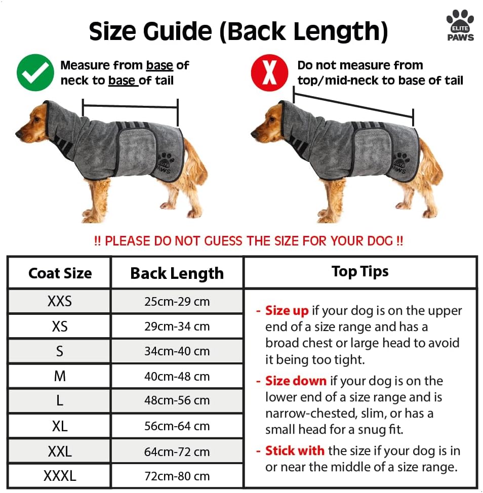 Elite Paws® UK: Luxury Dog Drying Coat, Thicker & Softer Than Most Bath Robes, Dries Pets in About 20-30 Mins, Super Absorbent Microfibre, Limits Mess, Covers Ears, All-Season Dressing Gown Towel, M