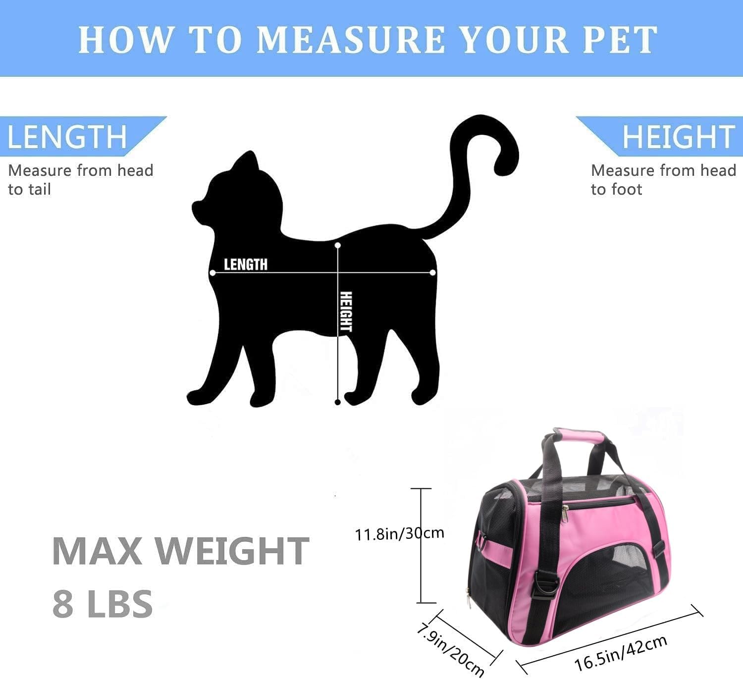 ZvoanSem Pet Carrier Bag,Small Cat Carrier Kitten Puppy little Dog Carrier for Travel Airline Approved Small Animal (Small, Blue)