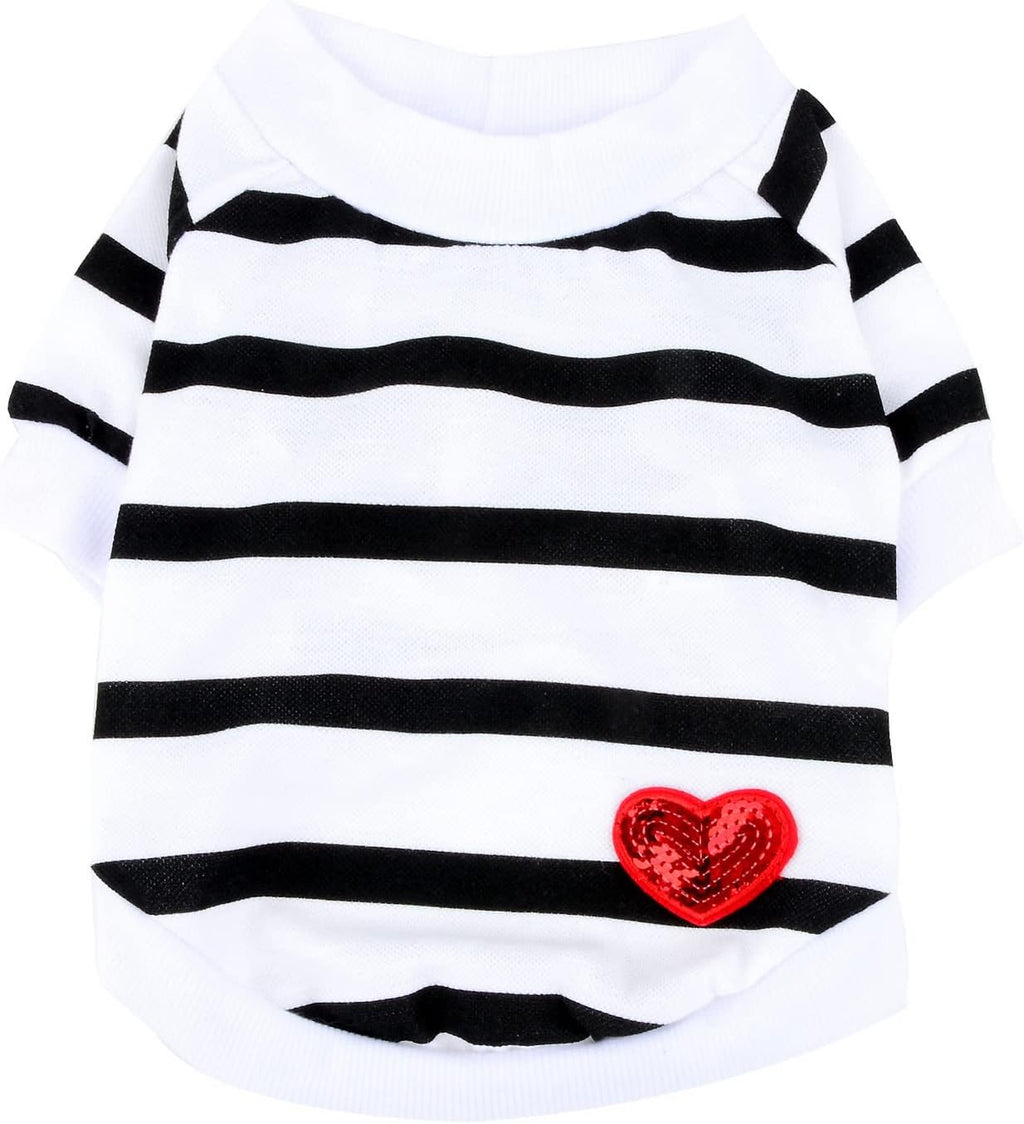 Zunea Dog Shirts for Small Dogs Summer Basic T-Shirt Striped Puppy Clothes Sequins Love Heart Sweatshirt Soft Cotton Short Sleeve Tee Shirt Pet Girl Boy Clothing Pullover Chihuahua Apparel Gray S
