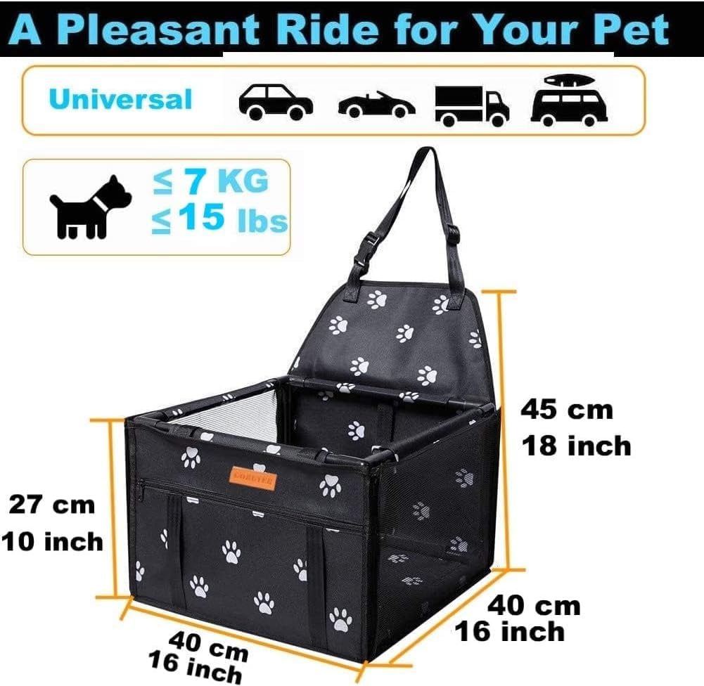 GoBuyer Waterproof Pet Dog Car Seat Booster Carrier with Seat Belt Harness Restraint for Puppy Cat Travel (Paw)