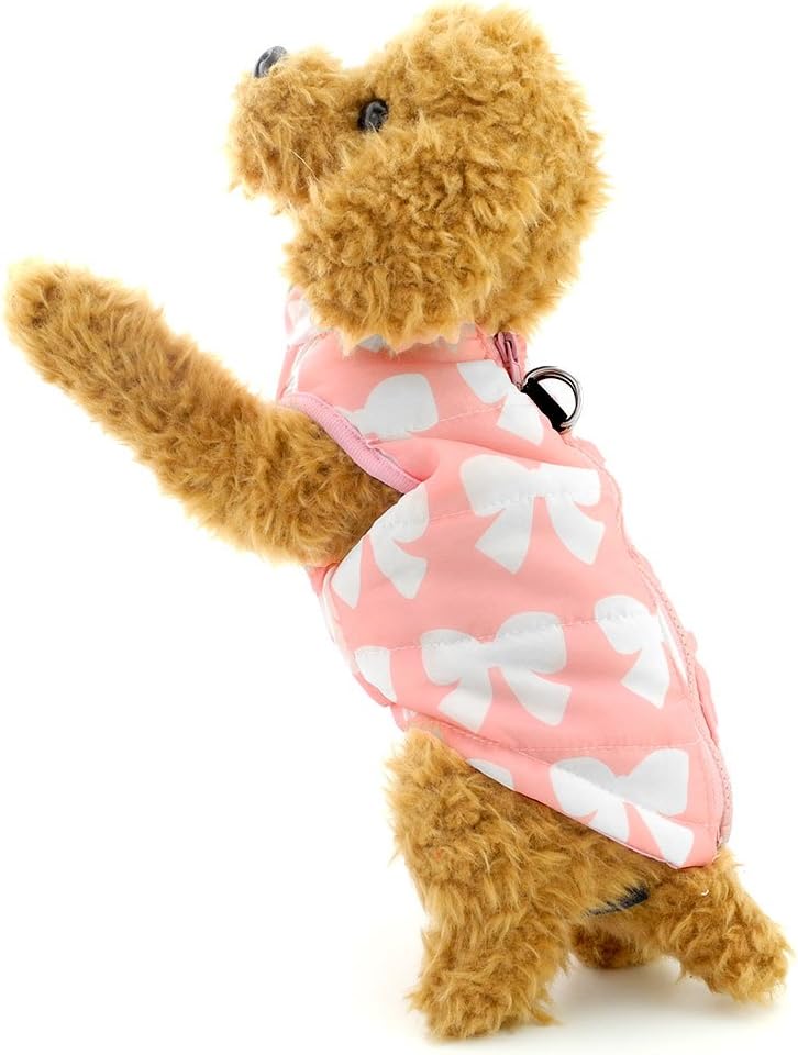 SMALLLEE_LUCKY_STORE Small Dog Cat Winter Coat Harness Jacket with D-ring Boy Girl Pet Puppy Comfort Padded Bomber Vest No Pull Chihuahua Clothes Pink Bows XS