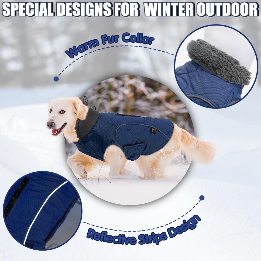 EMUST Winter Dog Coats, Fleece Dog Apparel for Cold Weather, British Style Windproof Warm Dog Jacket for Small Dog Coats for Winter, Dark Blue, XS