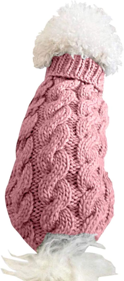 Pet Dog Turtleneck Knitting Sweater Coat Winter Warmer Thickening Pullover Knitwear Crochet Coat Clothes for Small Medium Large Dog Puppy Cat (M, Pink)