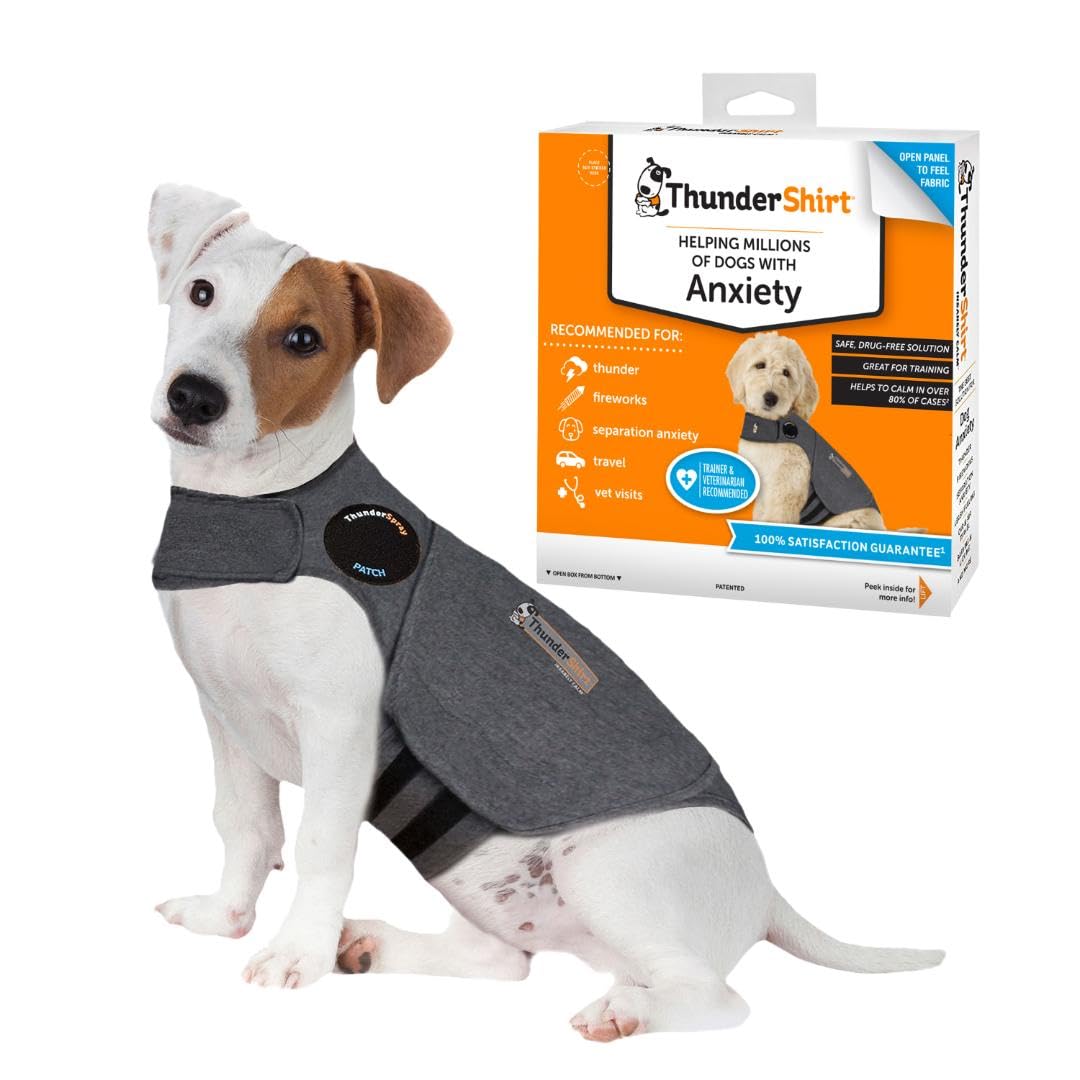 ThunderShirt for Dogs | Calming Jacket for Dogs | Puppy Coats for Small Medium Large Dogs XS S M L XL | Dog Anxiety Jacket | Instant Natural Relief for Storms, Fireworks & Separation | Grey Dog Coat