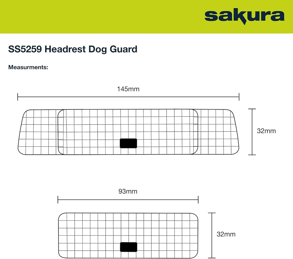 Sakura Headrest Dog Guard For Cars SS5259 - Easy Fit For Most Vehicles Hatchbacks SUVs Estates MPVs – Width Adjustable No Tools Needed, Black,93 x 33 x 6 cm