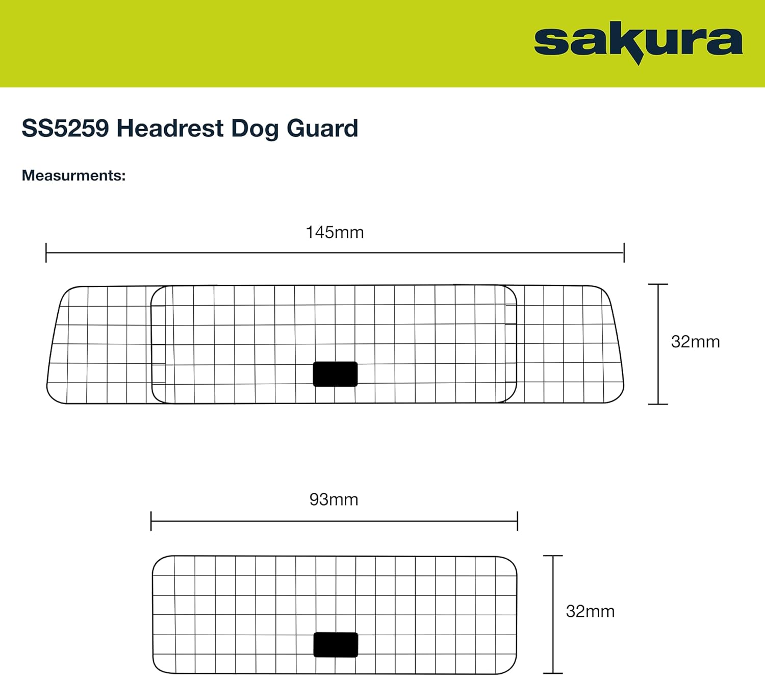 Sakura Headrest Dog Guard For Cars SS5259 - Easy Fit For Most Vehicles Hatchbacks SUVs Estates MPVs – Width Adjustable No Tools Needed, Black,93 x 33 x 6 cm