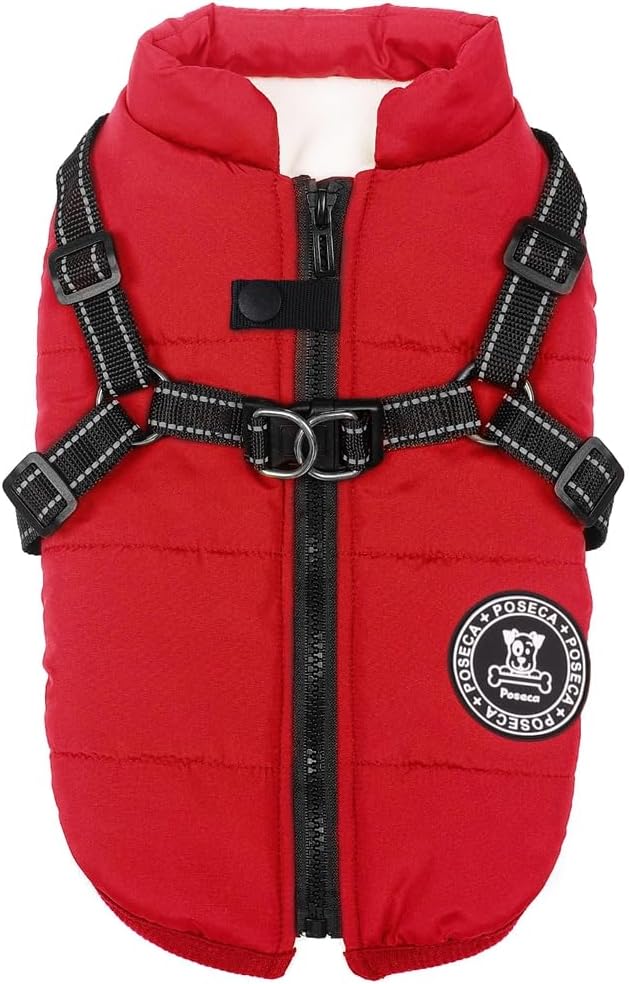 Poseca Dog Clothes for Small Dogs Dog Coat Waterproof Winter Jacket Warm Vest Dog Clothes Dog Coat Warm Winter Dog Jacket with Dog Harness for Small Medium Large Dogs