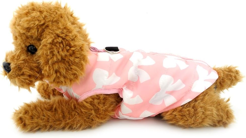 SMALLLEE_LUCKY_STORE Small Dog Cat Winter Coat Harness Jacket with D-ring Boy Girl Pet Puppy Comfort Padded Bomber Vest No Pull Chihuahua Clothes Pink Bows XS