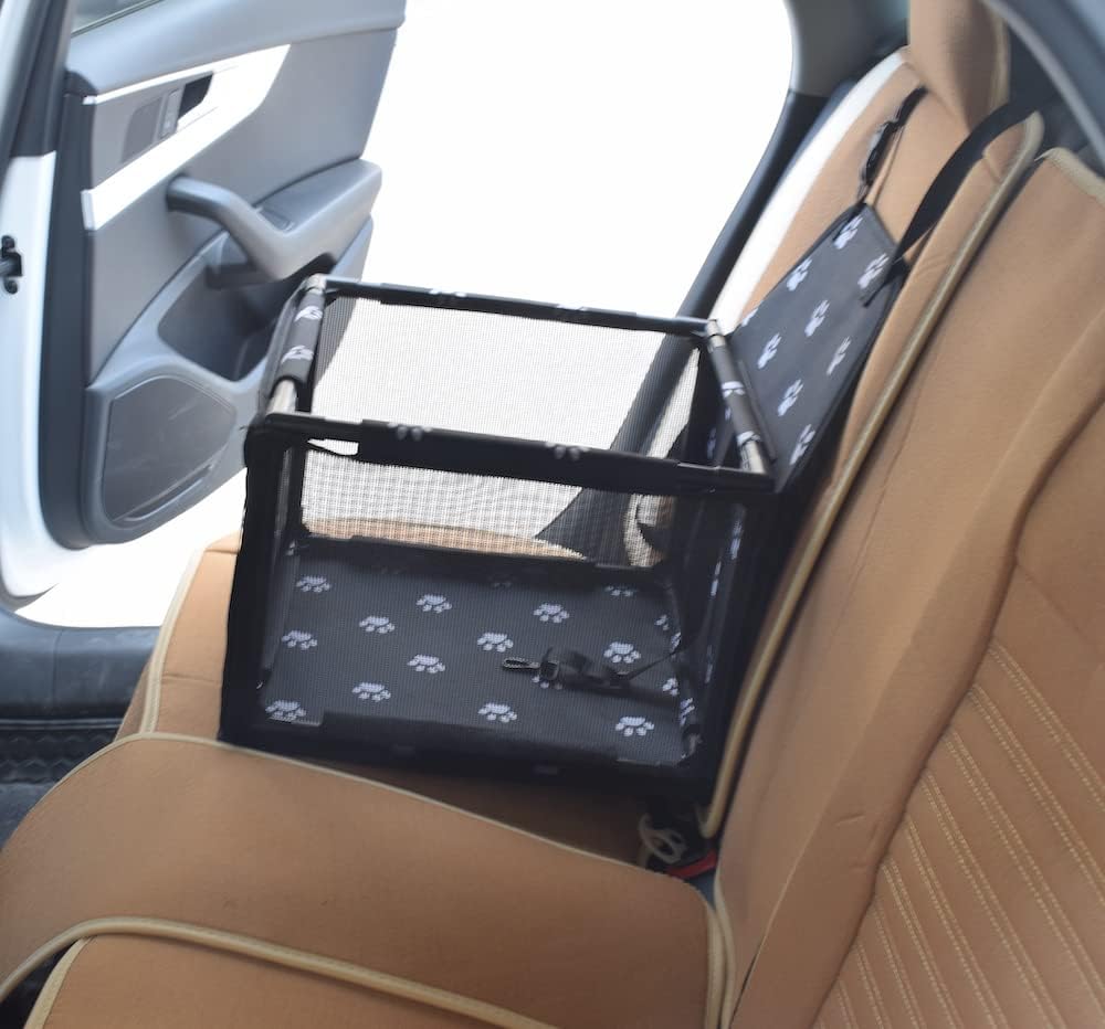GoBuyer Waterproof Pet Dog Car Seat Booster Carrier with Seat Belt Harness Restraint for Puppy Cat Travel (Paw)