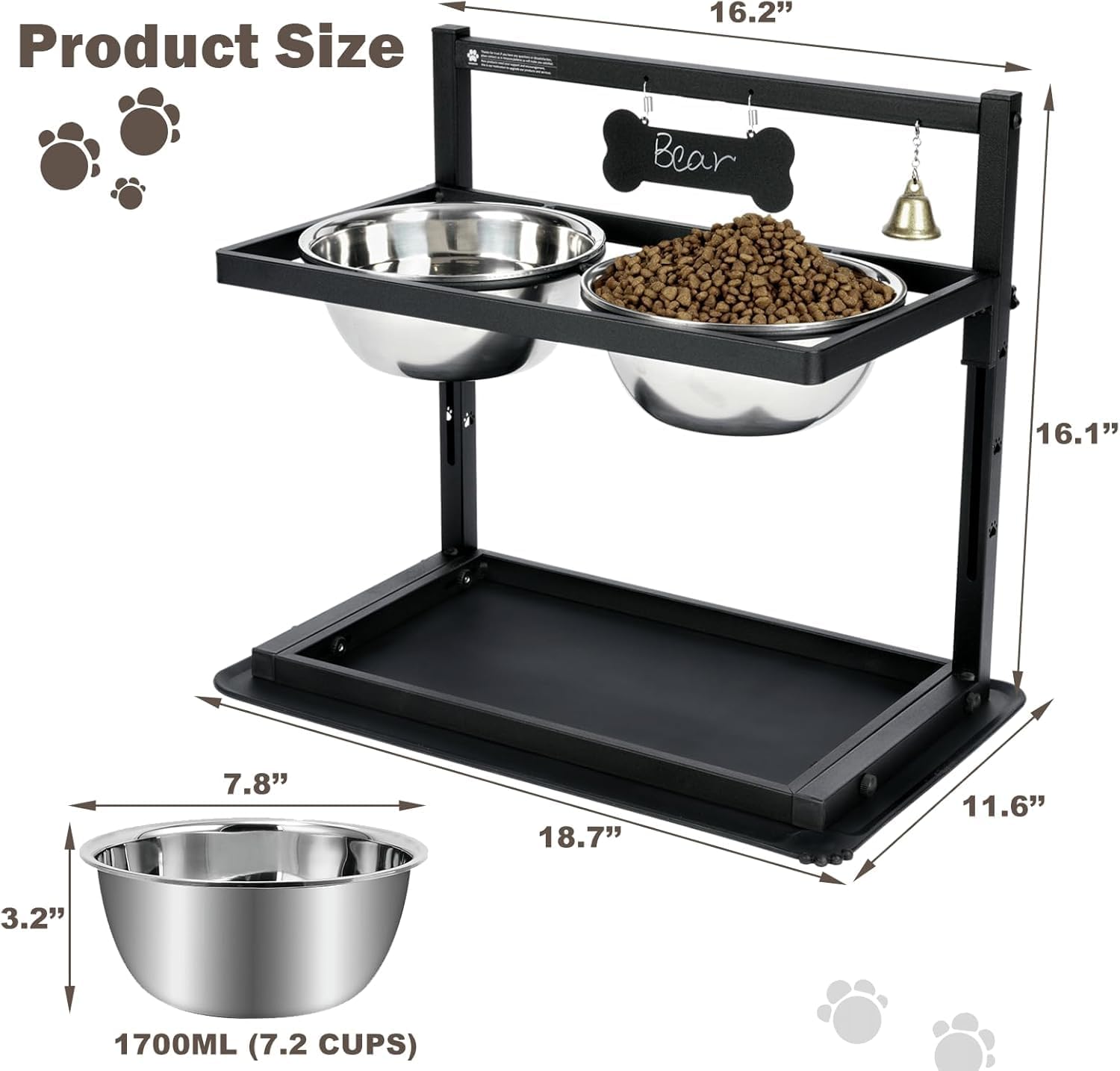 Raised Dog Bowl Height-Adjustable, Dog bowls | ObaPet