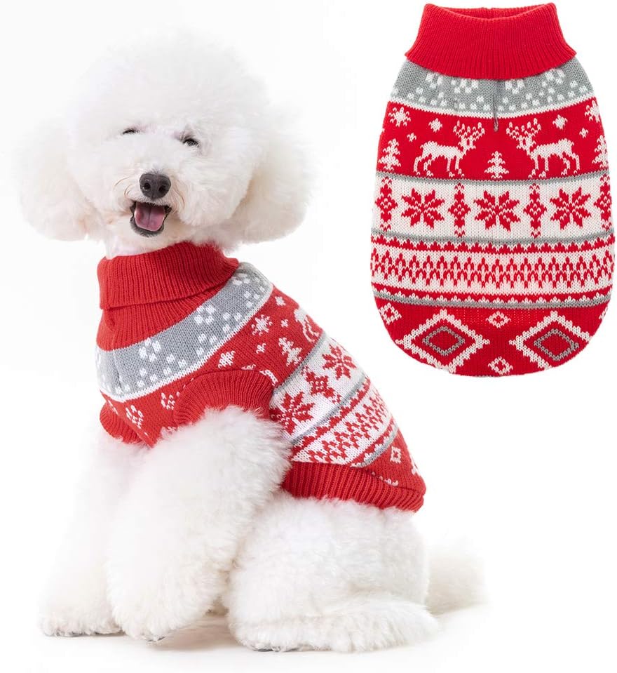 BINGPET Classic Dog Jumper Snowflake Elk Pattern - Soft Thickening Pet Sweater Warm Cat Dog Apparel, Knitwear Pet Winter Clothes Christmas Outfits