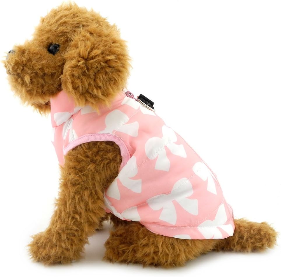 SMALLLEE_LUCKY_STORE Small Dog Cat Winter Coat Harness Jacket with D-ring Boy Girl Pet Puppy Comfort Padded Bomber Vest No Pull Chihuahua Clothes Pink Bows XS