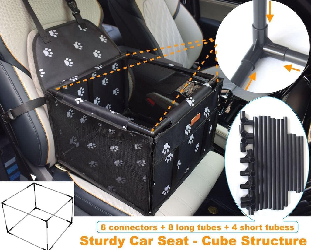 GoBuyer Waterproof Pet Dog Car Seat Booster Carrier with Seat Belt Harness Restraint for Puppy Cat Travel (Paw)