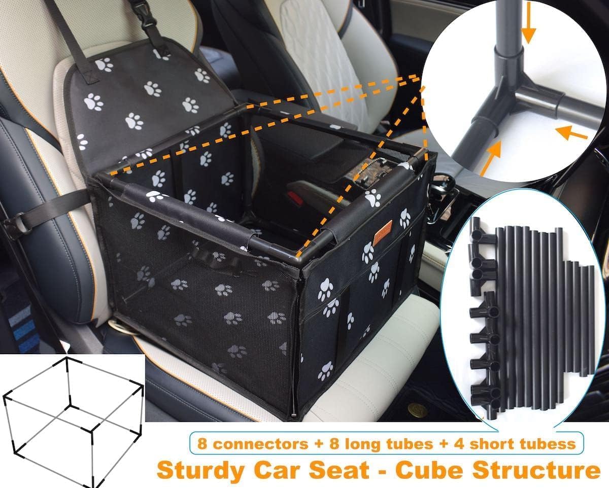 GoBuyer Waterproof Pet Dog Car Seat Booster Carrier with Seat Belt Harness Restraint for Puppy Cat Travel (Paw)