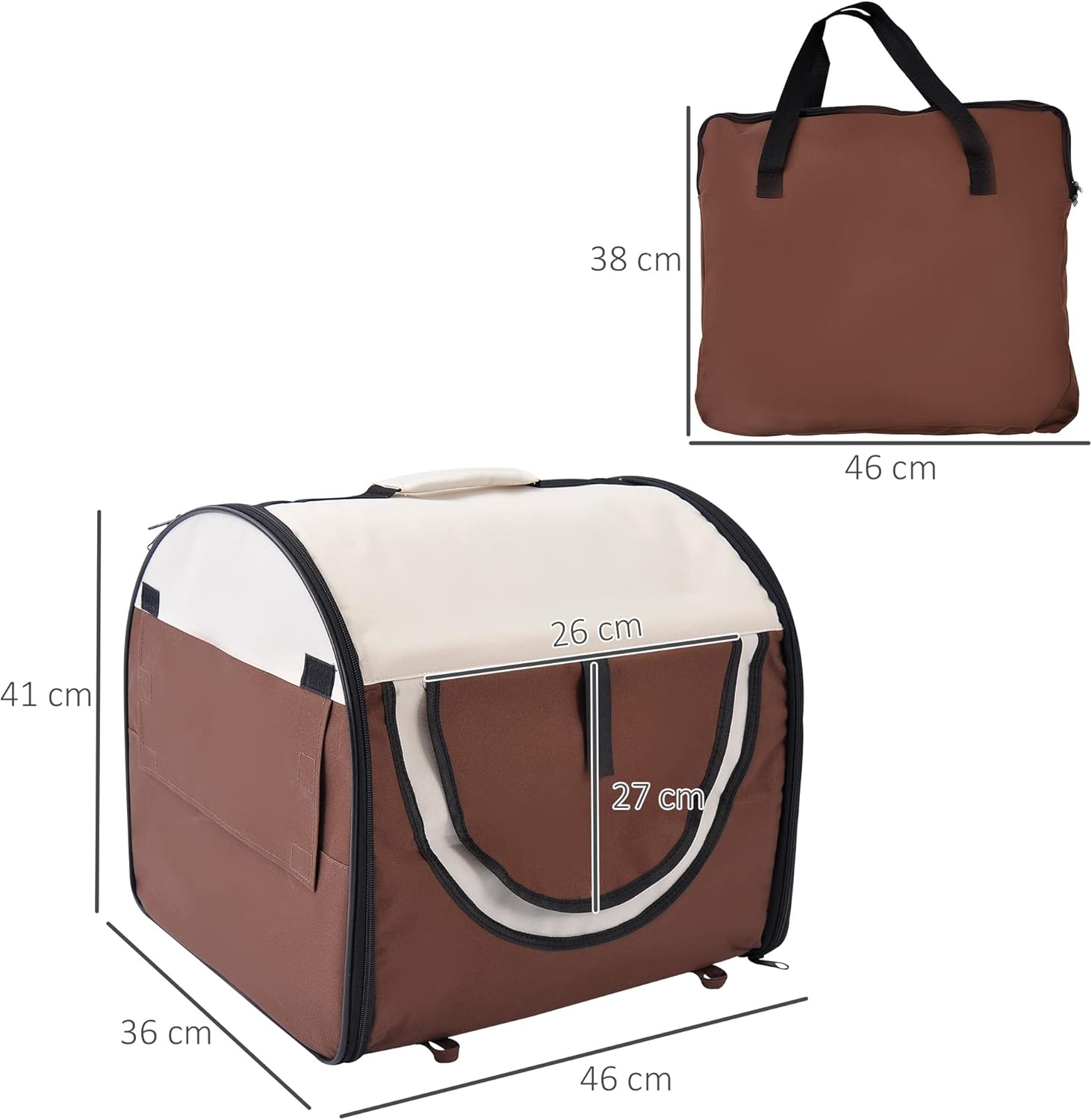 Pawhut Folding Fabric Soft Pet Crate Dog Cat Travel Carrier Cage Kennel House Brown 46L x 36W x 41H cm