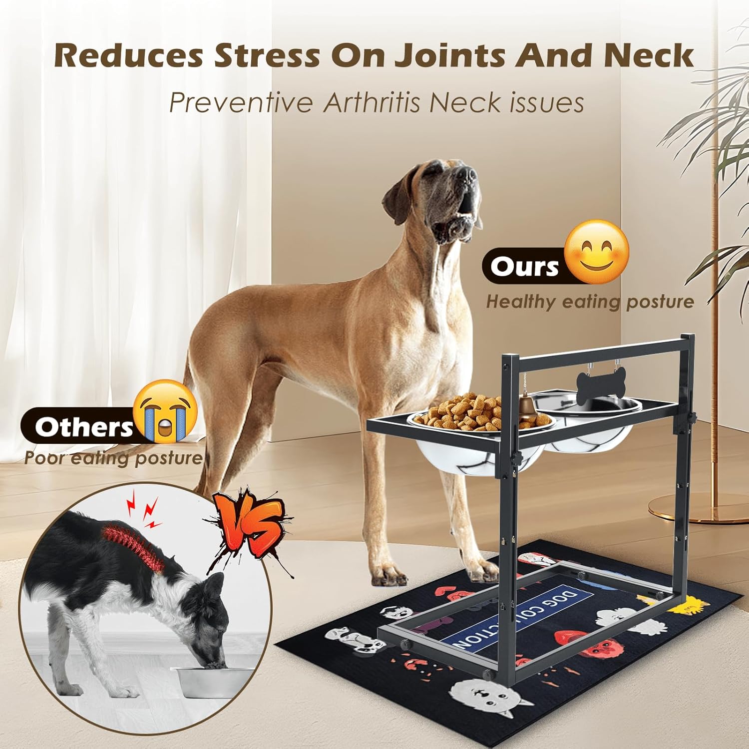 Raised Dog Bowl Height-Adjustable, Dog bowls | ObaPet