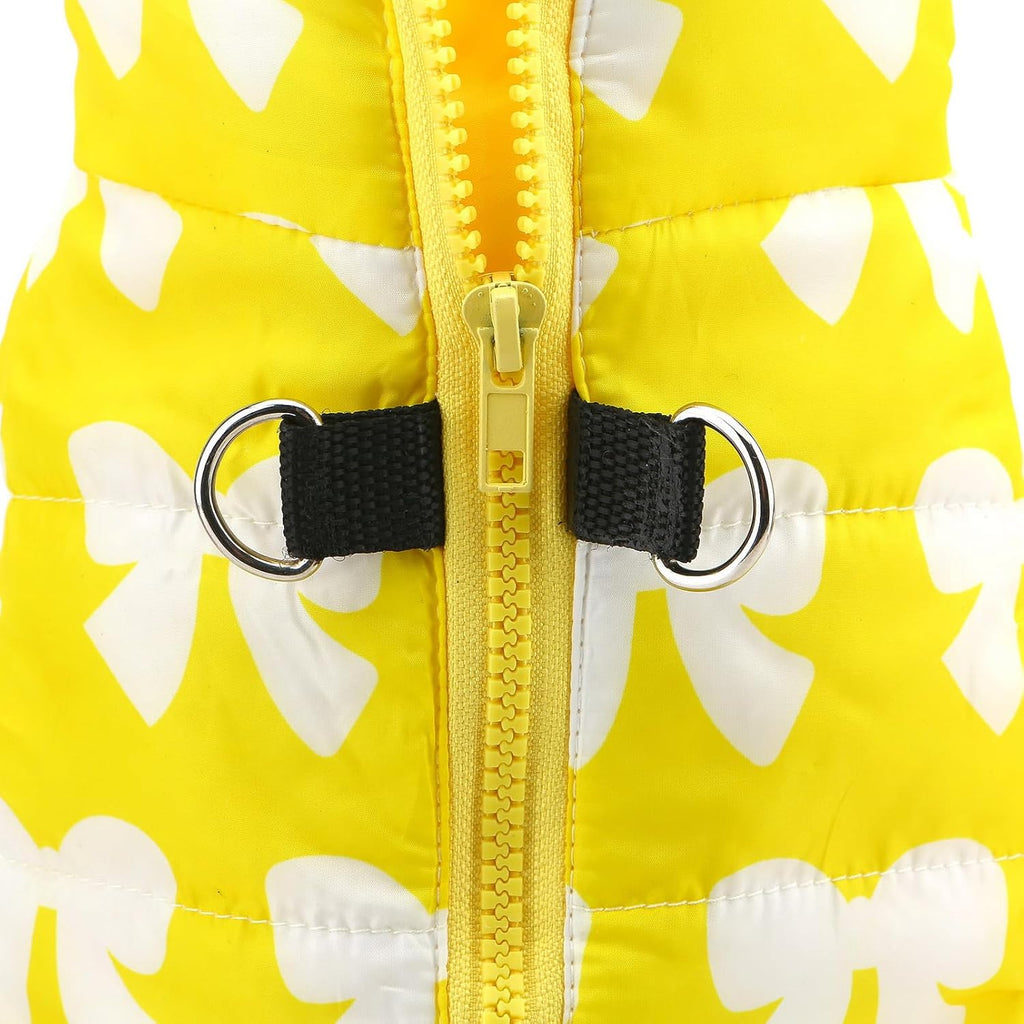 SMALLLEE_LUCKY_STORE Small Dog Cat Winter Coat Harness Jacket with D-ring Boy Girl Pet Puppy Comfort Padded Bomber Vest No Pull Chihuahua Clothes Pink Bows XS