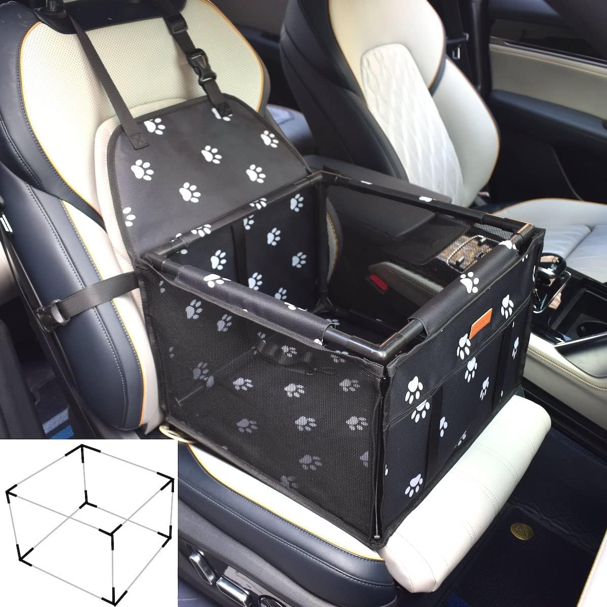 GoBuyer Waterproof Pet Dog Car Seat Booster Carrier with Seat Belt Harness Restraint for Puppy Cat Travel (Paw)