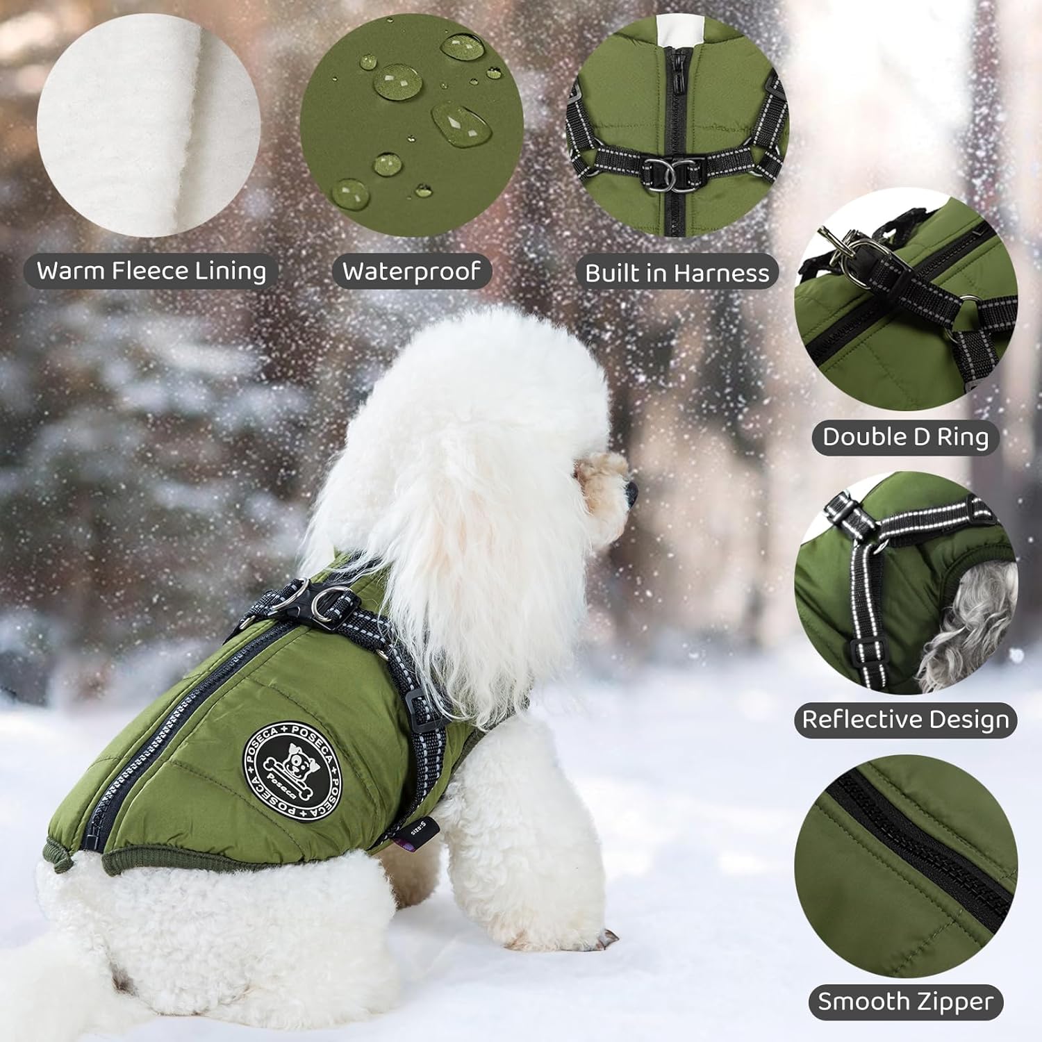Poseca Dog Clothes for Small Dogs Dog Coat Waterproof Winter Jacket Warm Vest Dog Clothes Dog Coat Warm Winter Dog Jacket with Dog Harness for Small Medium Large Dogs