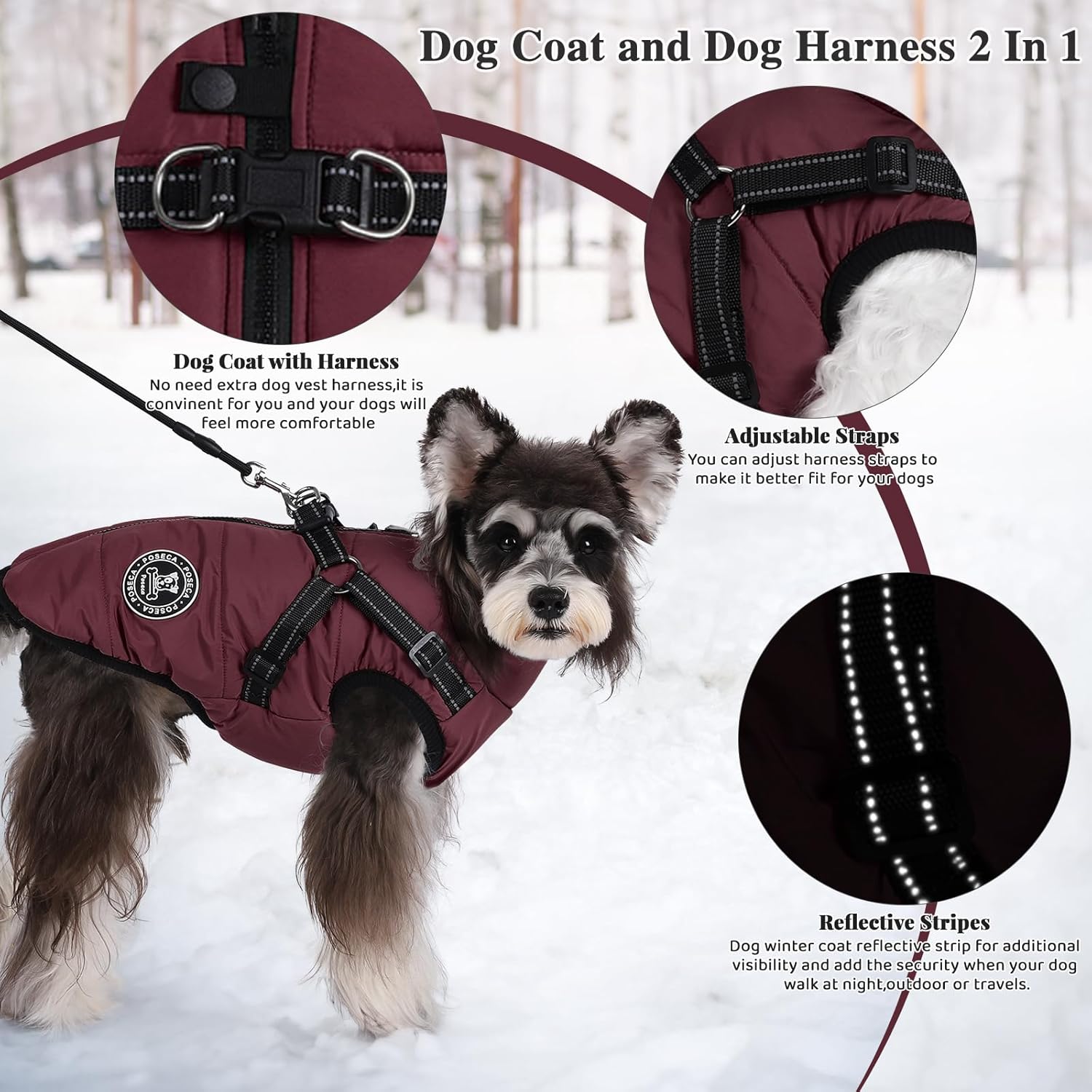 Poseca Dog Clothes for Small Dogs Dog Coat Waterproof Winter Jacket Warm Vest Dog Clothes Dog Coat Warm Winter Dog Jacket with Dog Harness for Small Medium Large Dogs