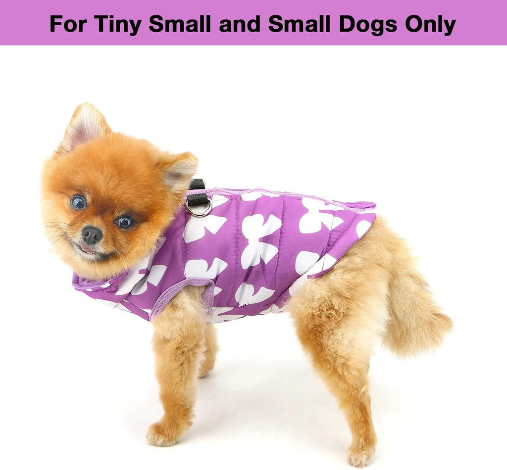 SMALLLEE_LUCKY_STORE Small Dog Cat Winter Coat Harness Jacket with D-ring Boy Girl Pet Puppy Comfort Padded Bomber Vest No Pull Chihuahua Clothes Pink Bows XS