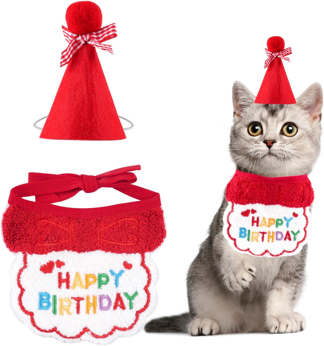 Small Dog Cat Birthday Hat Scarf Set,Cute Cat | ObaPet