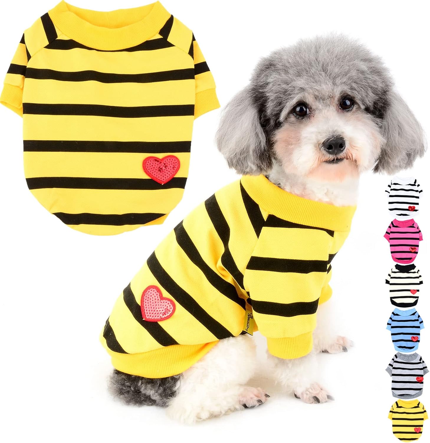 Zunea Dog Shirts for Small Dogs Summer Basic T-Shirt Striped Puppy Clothes Sequins Love Heart Sweatshirt Soft Cotton Short Sleeve Tee Shirt Pet Girl Boy Clothing Pullover Chihuahua Apparel Gray S
