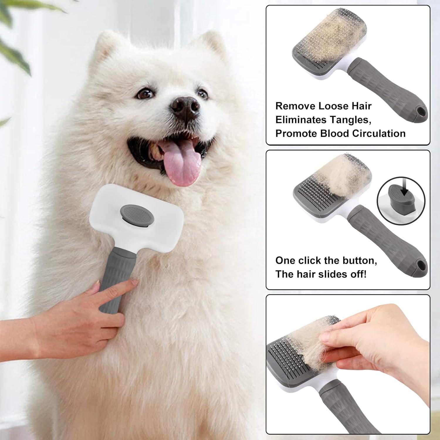 Dog Brush Cat Brush Grooming Comb,Self Cleaning | ObaPet