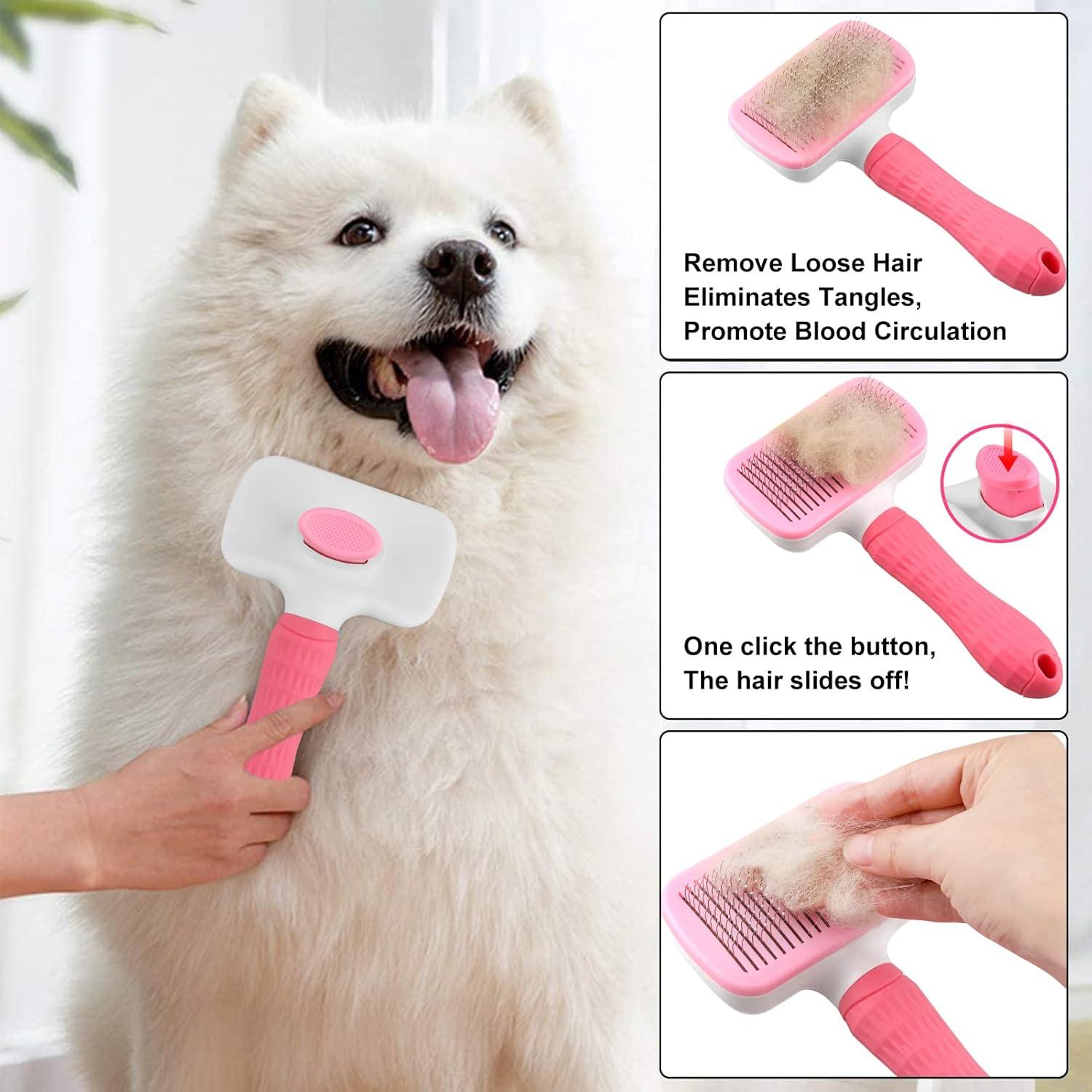 Dog Brush Cat Brush Grooming Comb,Self Cleaning | ObaPet
