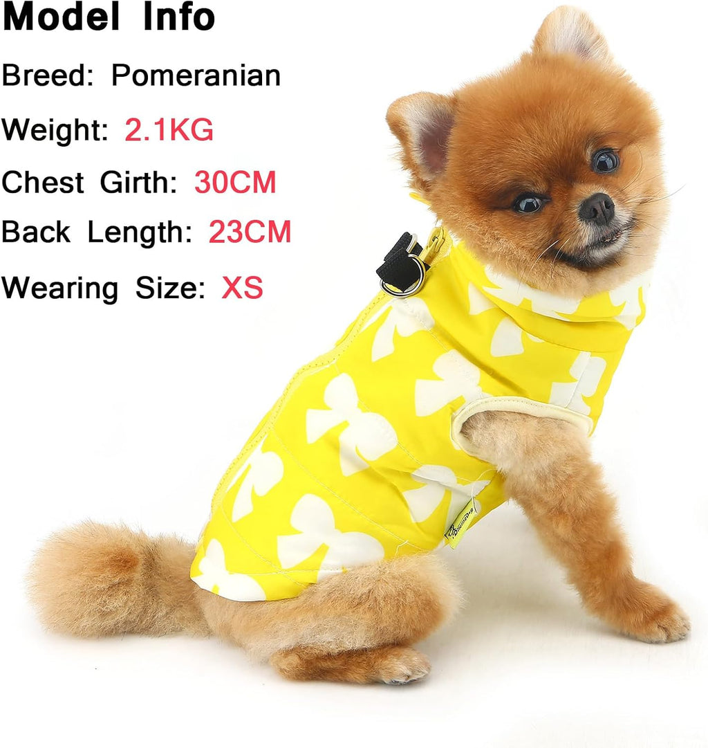 SMALLLEE_LUCKY_STORE Small Dog Cat Winter Coat Harness Jacket with D-ring Boy Girl Pet Puppy Comfort Padded Bomber Vest No Pull Chihuahua Clothes Pink Bows XS