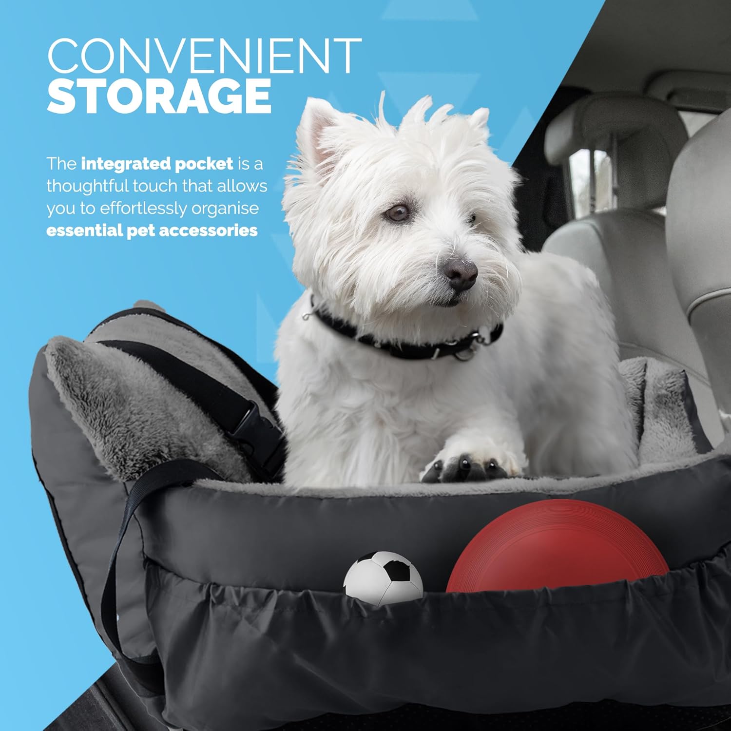 Furdreams Dog Car Seat Plush & Cosy Pet Car Booster Seat for Small Dogs & Cats with Storage Pocket, Dogs Bed with Safety Leash, Waterproof Liner & Non-Slip Base, Dog Travel Bed