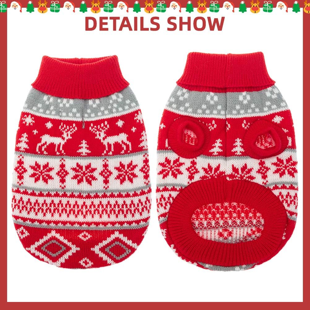 BINGPET Classic Dog Jumper Snowflake Elk Pattern - Soft Thickening Pet Sweater Warm Cat Dog Apparel, Knitwear Pet Winter Clothes Christmas Outfits
