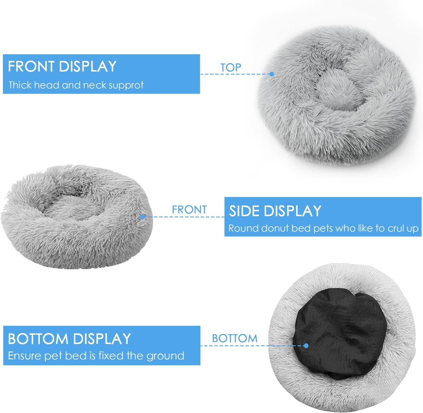 UUEMB 50cm Calming Dog Cat Bed, Plush Donut Pets | ObaPet