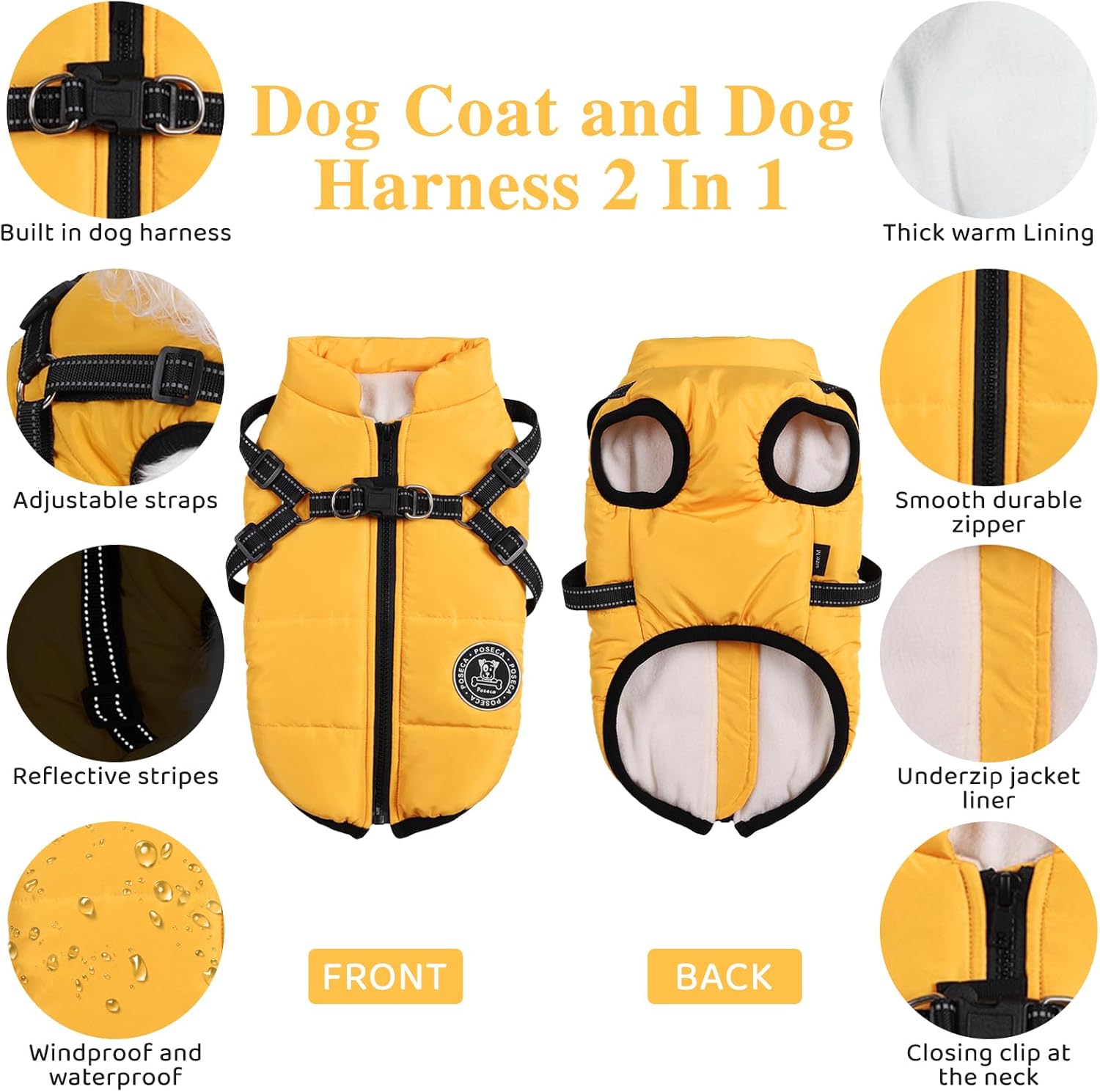 Poseca Dog Clothes for Small Dogs Dog Coat Waterproof Winter Jacket Warm Vest Dog Clothes Dog Coat Warm Winter Dog Jacket with Dog Harness for Small Medium Large Dogs