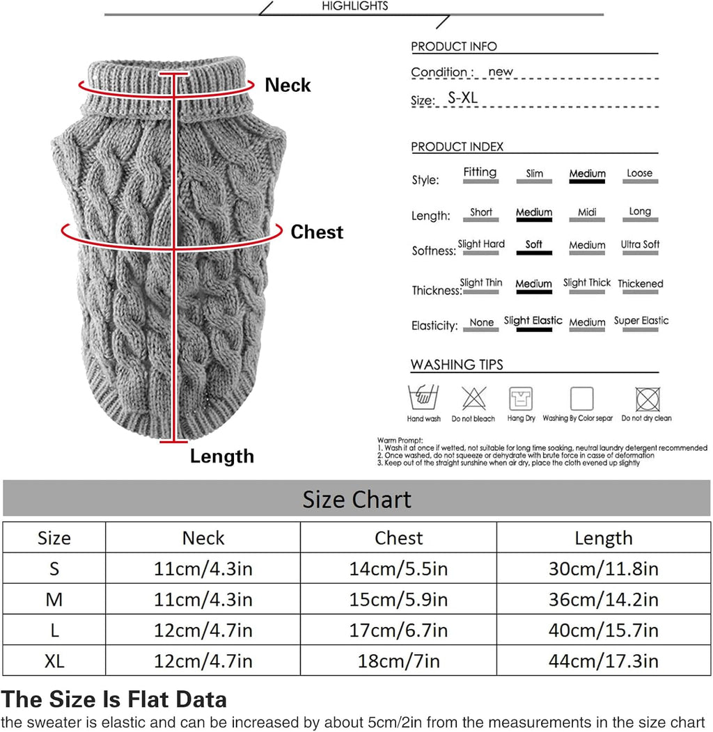 Pet Dog Turtleneck Knitting Sweater Coat Winter Warmer Thickening Pullover Knitwear Crochet Coat Clothes for Small Medium Large Dog Puppy Cat (M, Pink)