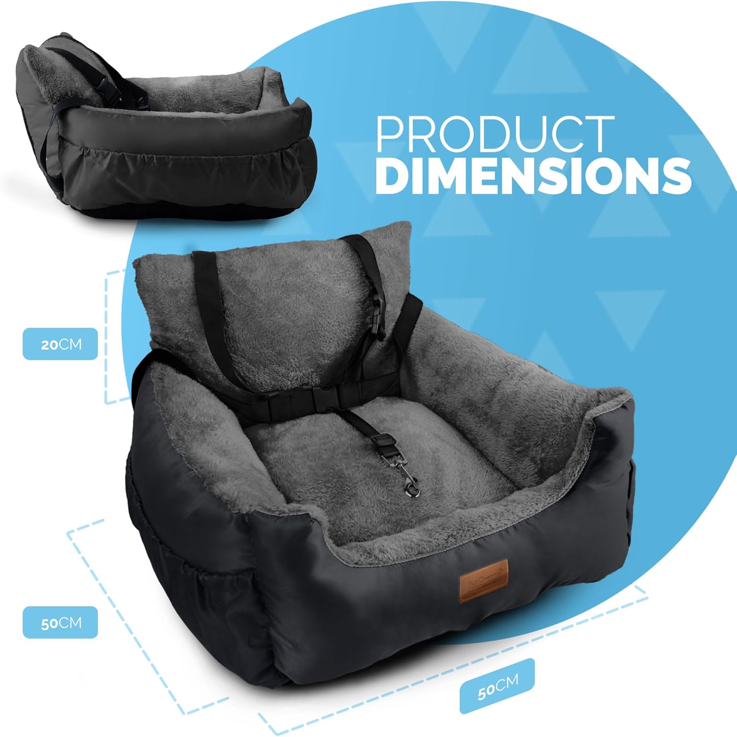 Furdreams Dog Car Seat Plush & Cosy Pet Car Booster Seat for Small Dogs & Cats with Storage Pocket, Dogs Bed with Safety Leash, Waterproof Liner & Non-Slip Base, Dog Travel Bed