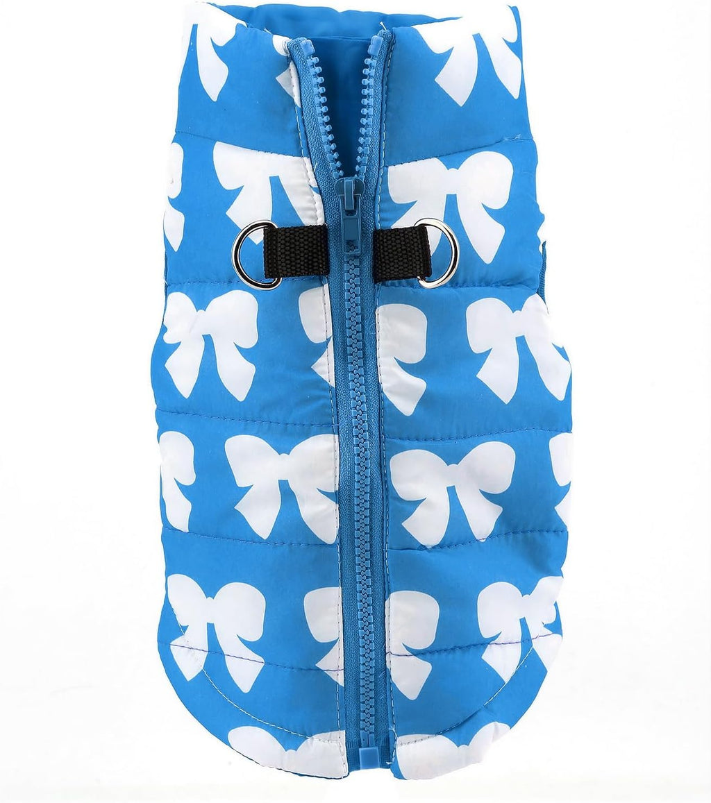 SMALLLEE_LUCKY_STORE Small Dog Cat Winter Coat Harness Jacket with D-ring Boy Girl Pet Puppy Comfort Padded Bomber Vest No Pull Chihuahua Clothes Pink Bows XS