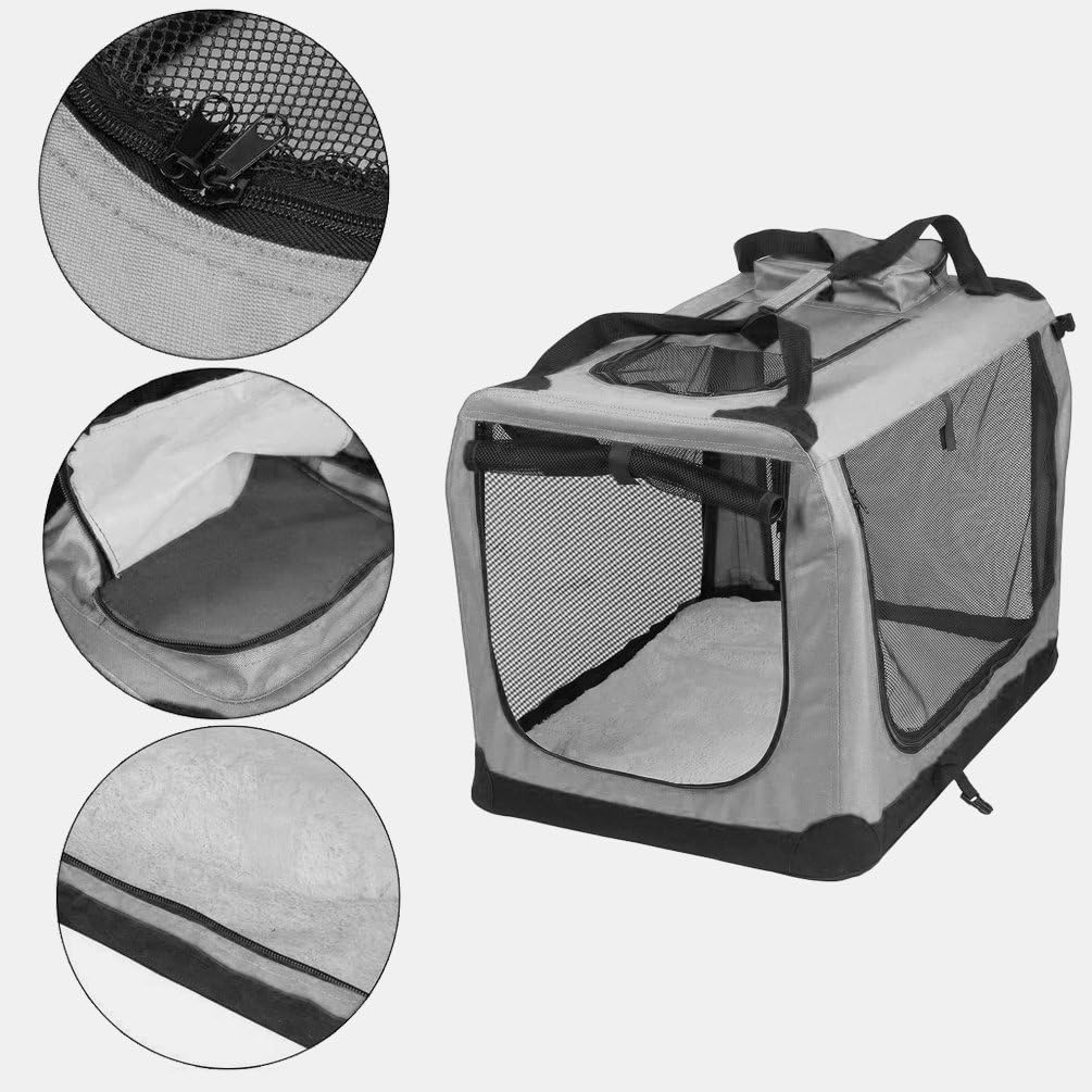 Petbarn Portable Soft Fabric Pet Carrier Folding Dog Cat Puppy Travel Transport Bag (Medium, Grey)
