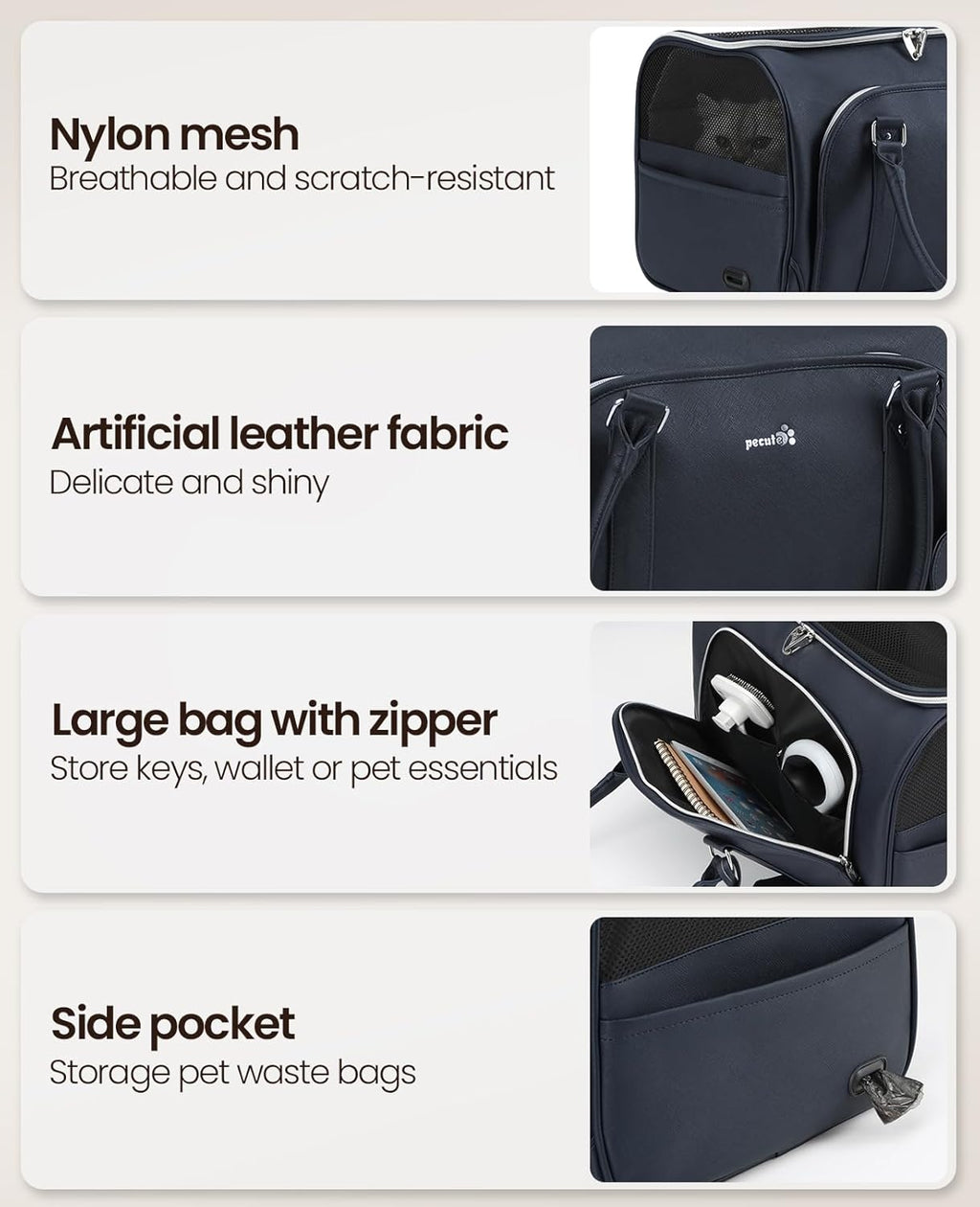 pecute® Cat Carrier, Elegant PU Material Cat | ObaPet