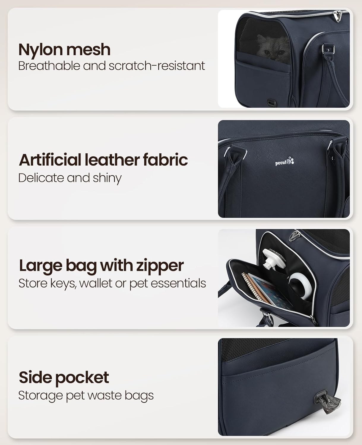 pecute® Cat Carrier, Elegant PU Material Cat | ObaPet